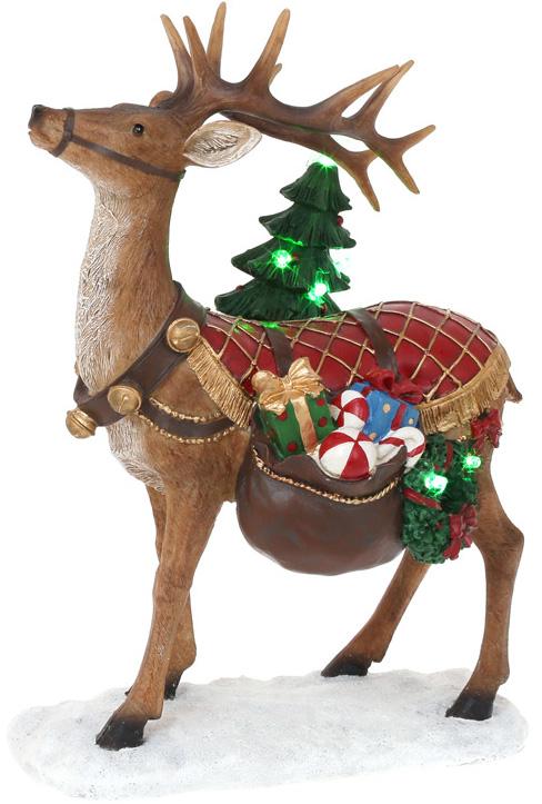 

Новогодняя декоративная статуэтка Олень с Елкой с LED-подсветкой 33см, полистоун (BD-837-211)