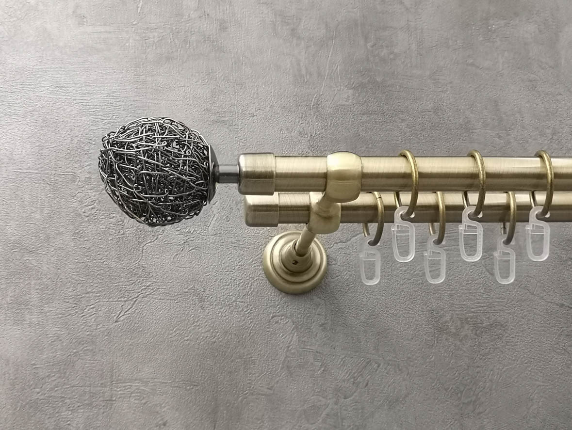 

Карниз Quadrum Лофт 160 см двойной антик открытый 19/19 мм гладкая (кольца с крючками)