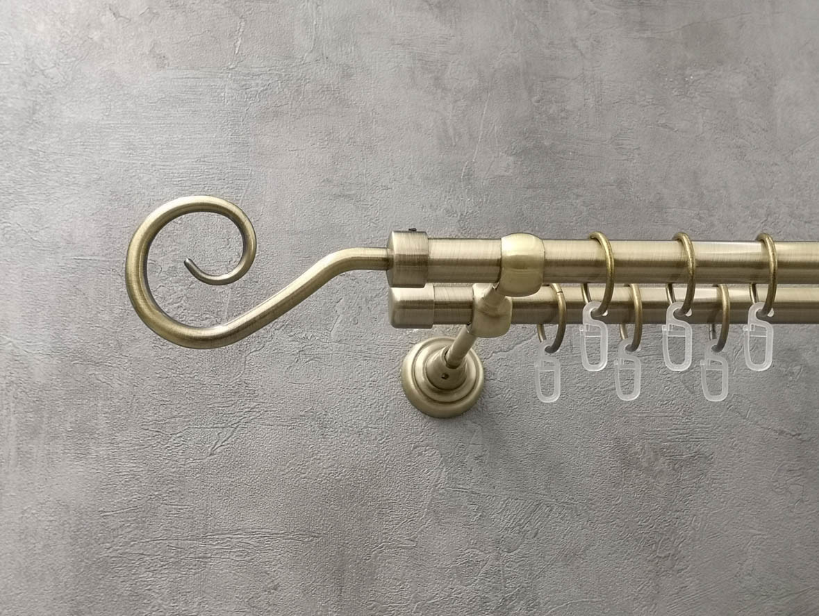 

Карниз Quadrum Лукка 160 см двойной антик открытый 19/19 мм гладкая (кольца с крючками)