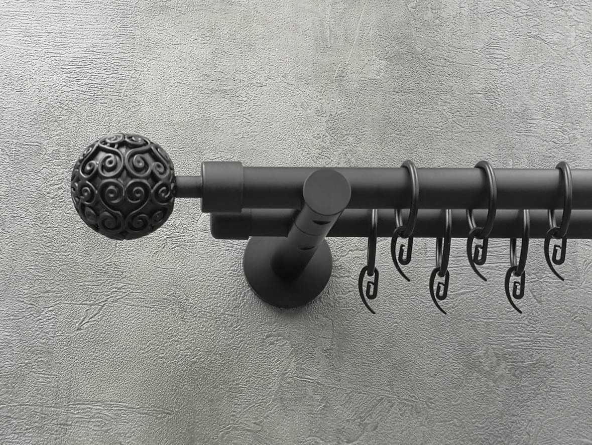 

Карниз Quadrum Ориентал 200 см двойной черный матовый универсальный 19/19 мм гладкая (кольца с крючками)