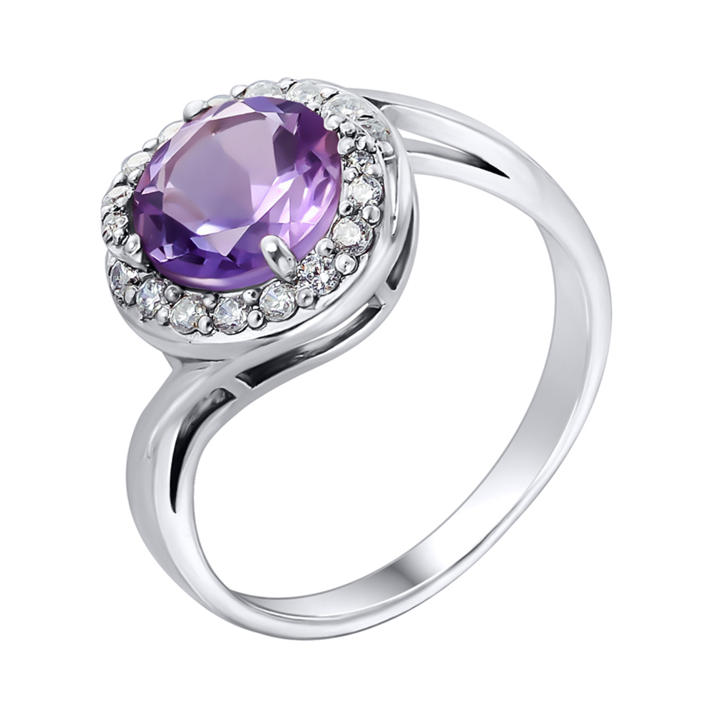 

Серебряное кольцо с аметистом и фианитами 000104927 18.5 размера