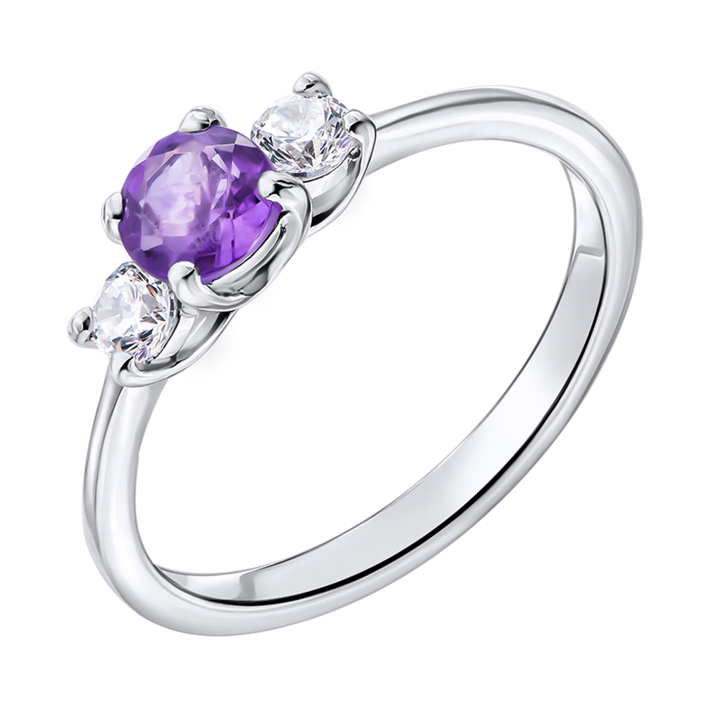 

Серебряное кольцо с аметистом и фианитами 000137271 16 размера