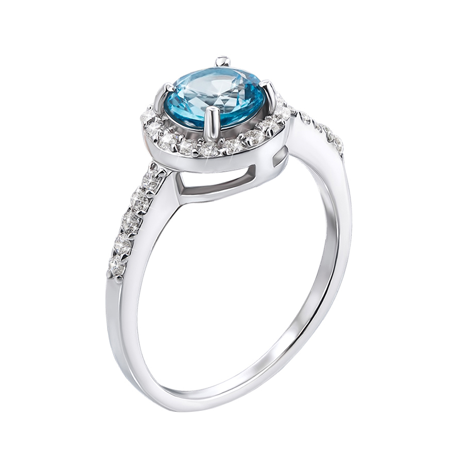 

Серебряное кольцо с голубым топазом и фианитами 000126609 18.5 размера
