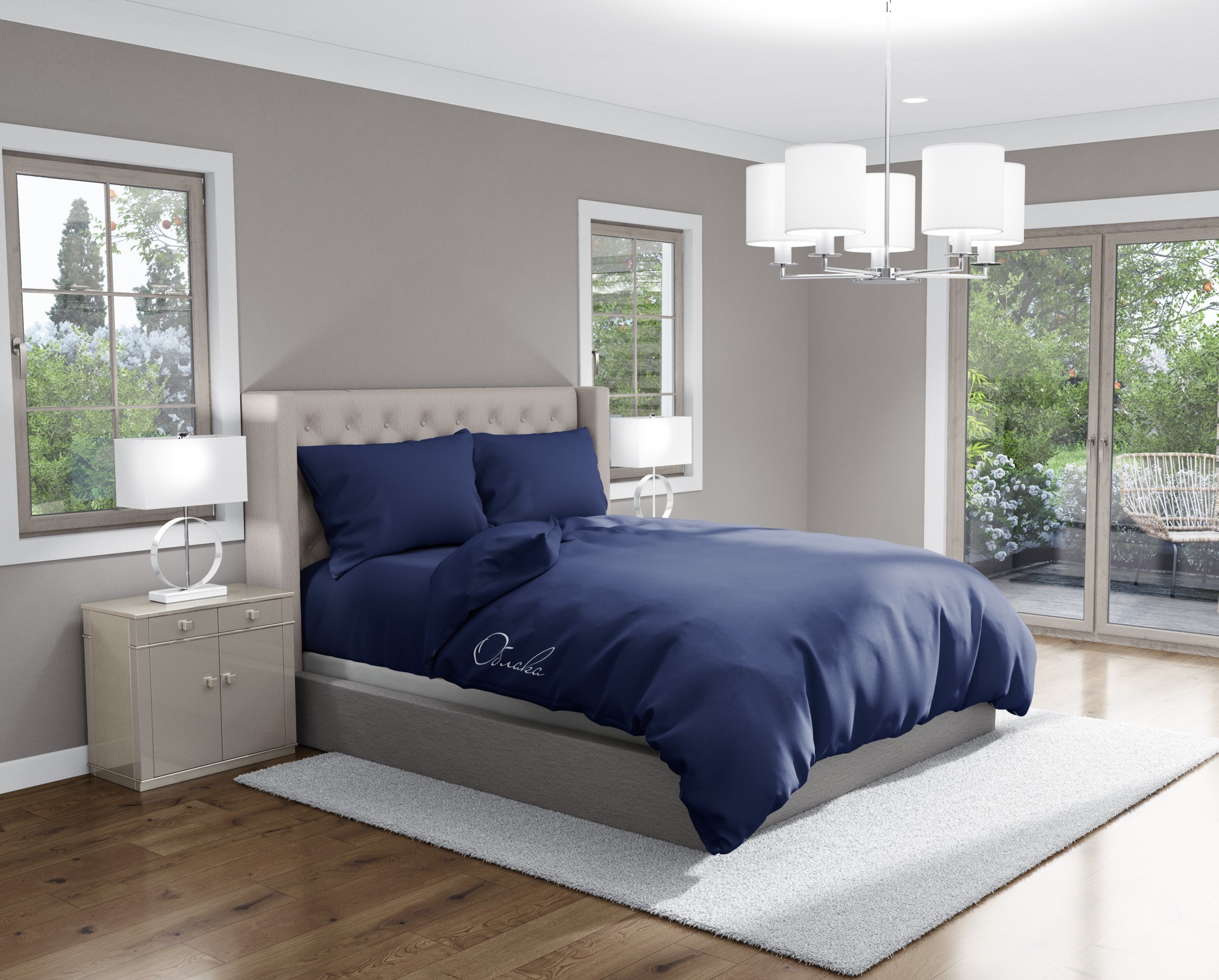 

Комплект постельного белья Облака Бязь Двуспальный Синий