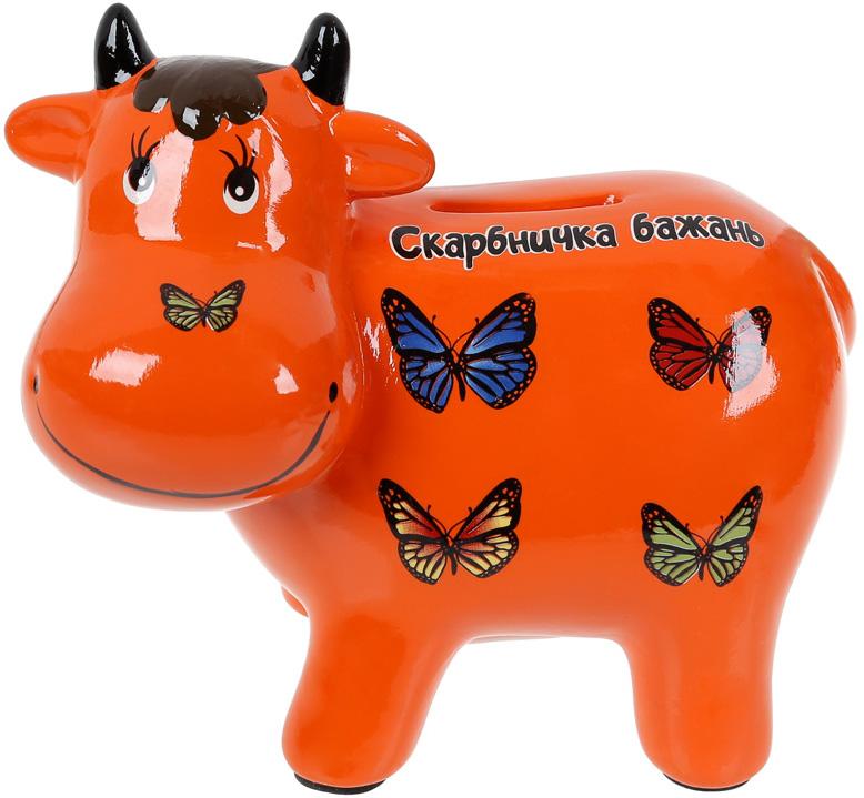 

Копилка керамическая Коровка «Скарбничка бажань» 14х17см, оранжевая