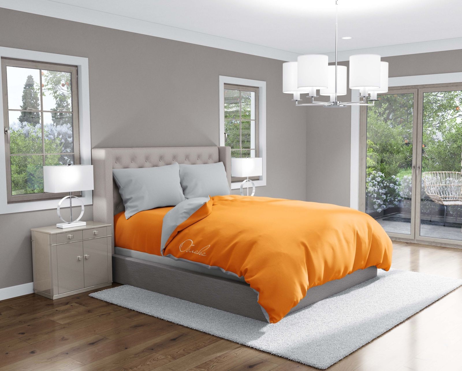 

Комплект постельного белья Облака Бязь Двуспальный Комбинированный Оранжевый с Серым