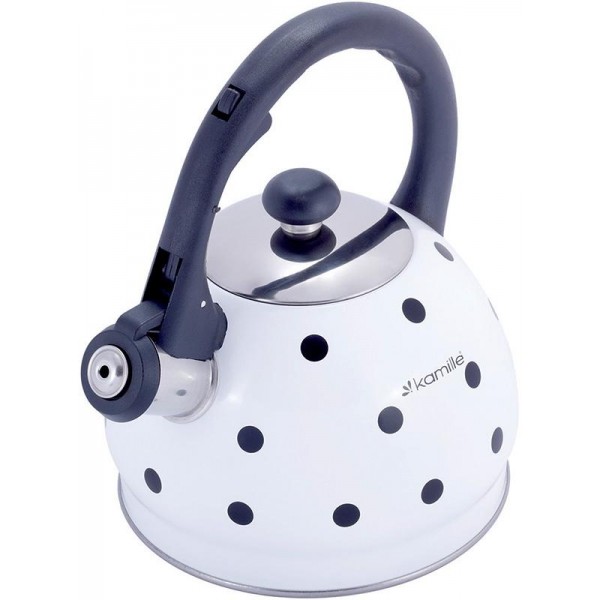 

Чайник Kamille Polka Dot Kettle 2л из нержавеющей стали со свистком, в горошек, белый