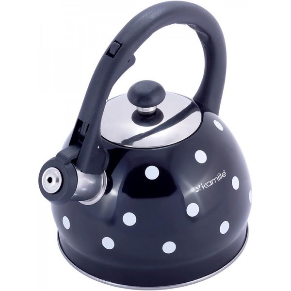 

Чайник Kamille Polka Dot Kettle 2л из нержавеющей стали со свистком, в горошек, черный