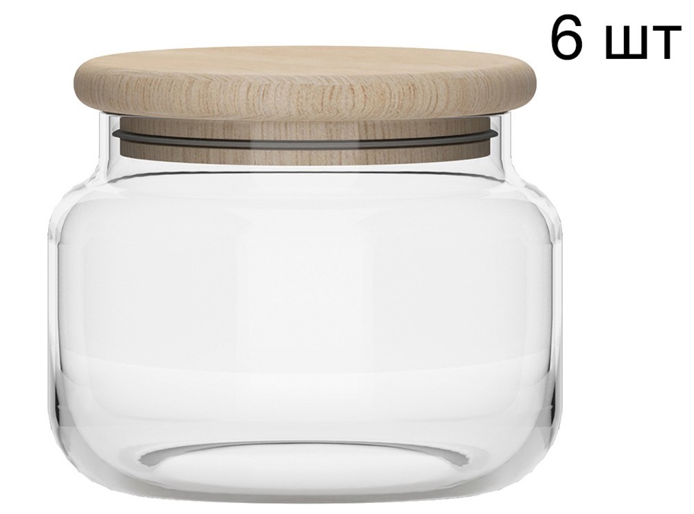 

Набор банок для хранения с деревянной крышкой Trend Glass 350 мл х 6 шт (03-5531-00-0100)