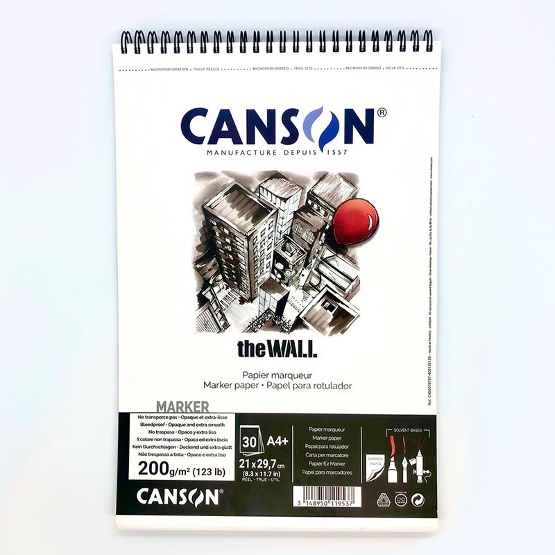 

Альбом (блок) бумаги для маркеров Canson The Wall A4+ 23x30 см, 200 г/м2, 30 листов