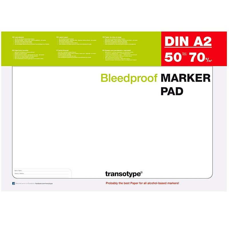 

Альбом (блок) бумаги для маркеров Transotype Bleedproof Marker Pad A2 42x59,4 см, 70 г/м2, 50 листов