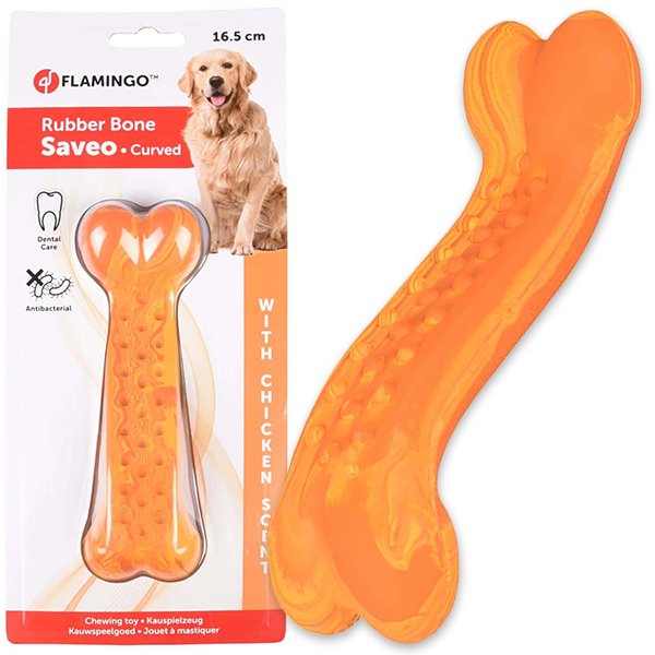 

Flamingo Rubber Saveo Curved Bone Chicken ФЛАМИНГО САВЕО ИЗОГНУТАЯ КОСТЬ жевательная игрушка для собак, вкус курицы , 16,5х5 см см.