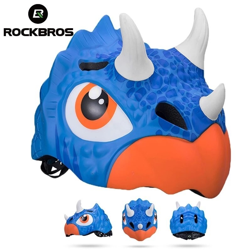 

Детский шлем в виде зверей Rockbros S размер динозавр с рогами дракон синий