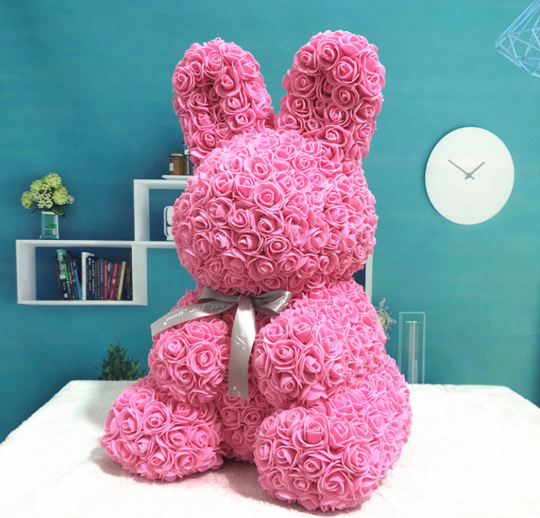 

Игрушка зайчик из искусственных цветов 38 см в подарочной коробке
