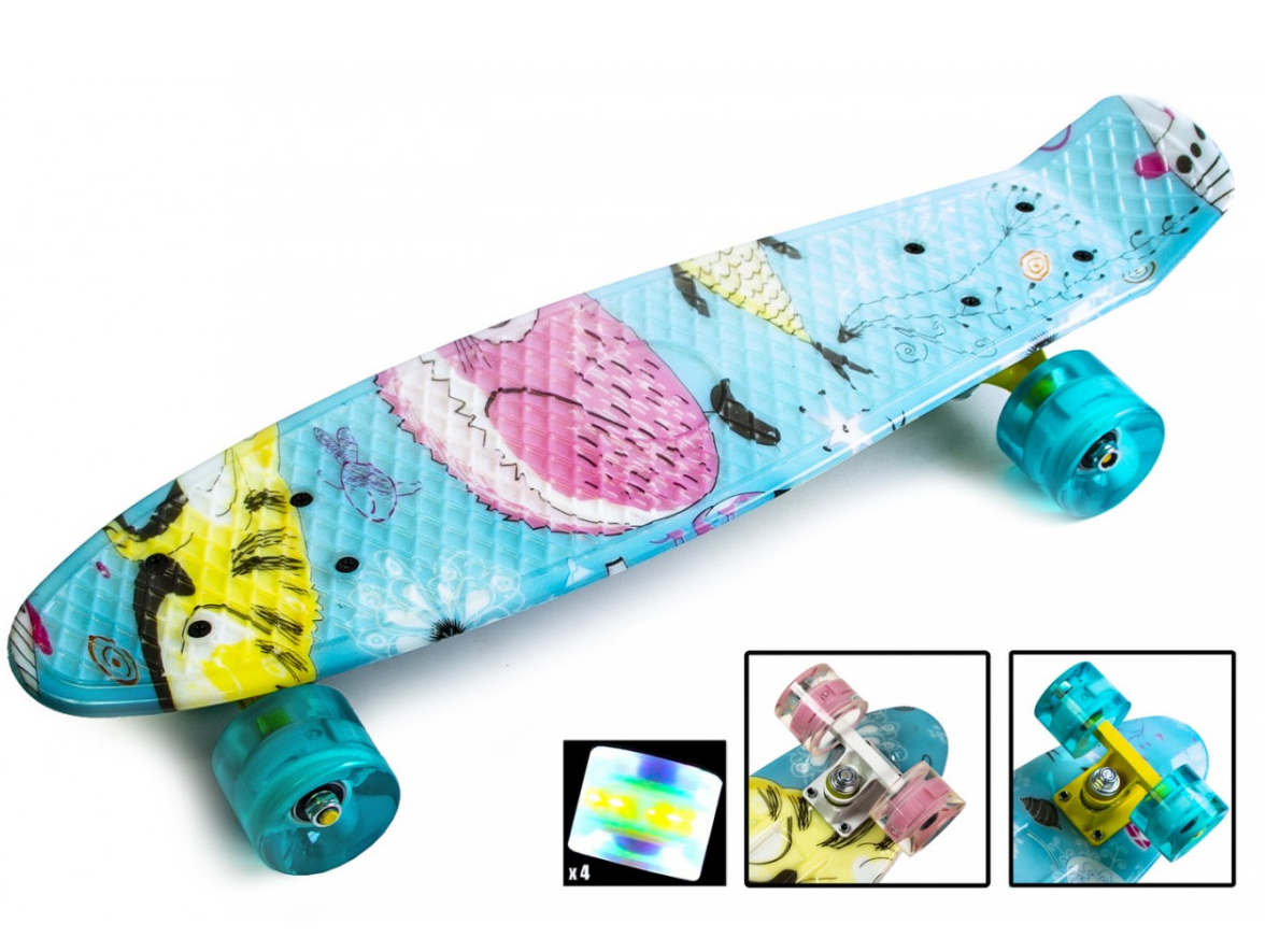 

Пенни борд Penny Board Cool Cat светящиеся колеса голубой