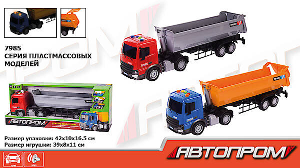

Самосвал на батарейках 1:18, 2 цвета, свет, звук Автопром (7985)
