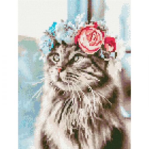 

Алмазная мозаика "Кот в веночке"