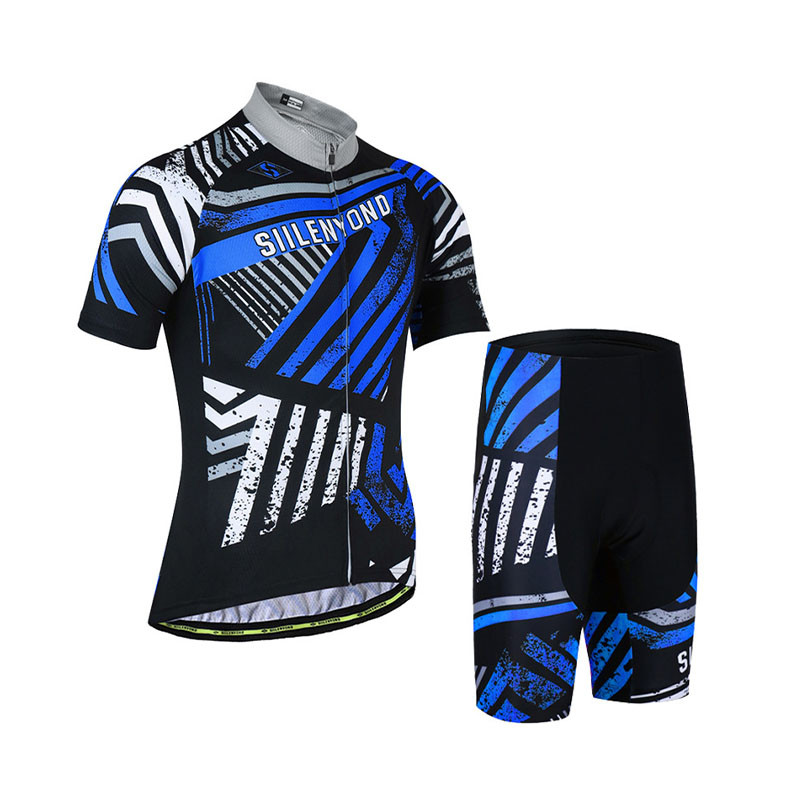 

Велокостюм мужской для занятий велоспортом Siilenyond Blue Stripes XL футболка короткий рукав + шорты велоодежда костюм для велосипедистов
