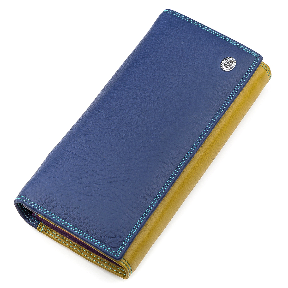 

Женский кожаный кошелек 18,5х9х3,5 см ST Leather Сине-желтый