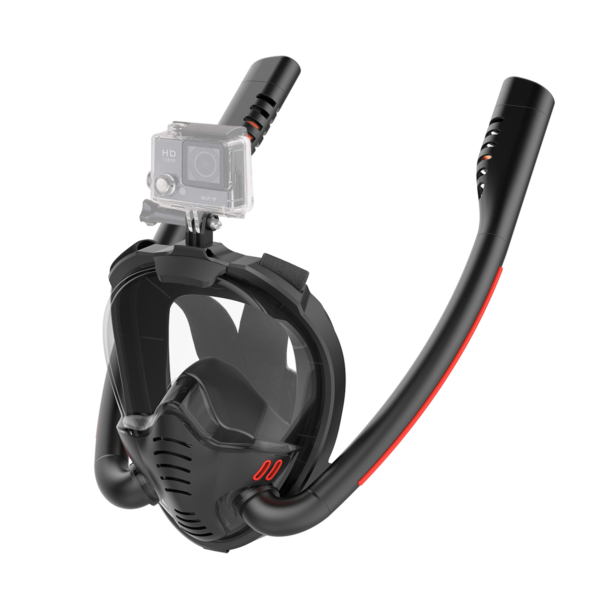 

Полнолицевая маска с двумя трубками для плавания снорклинга K3 Snorkel antifog Mask - S/M размера с местом для экшн камеры