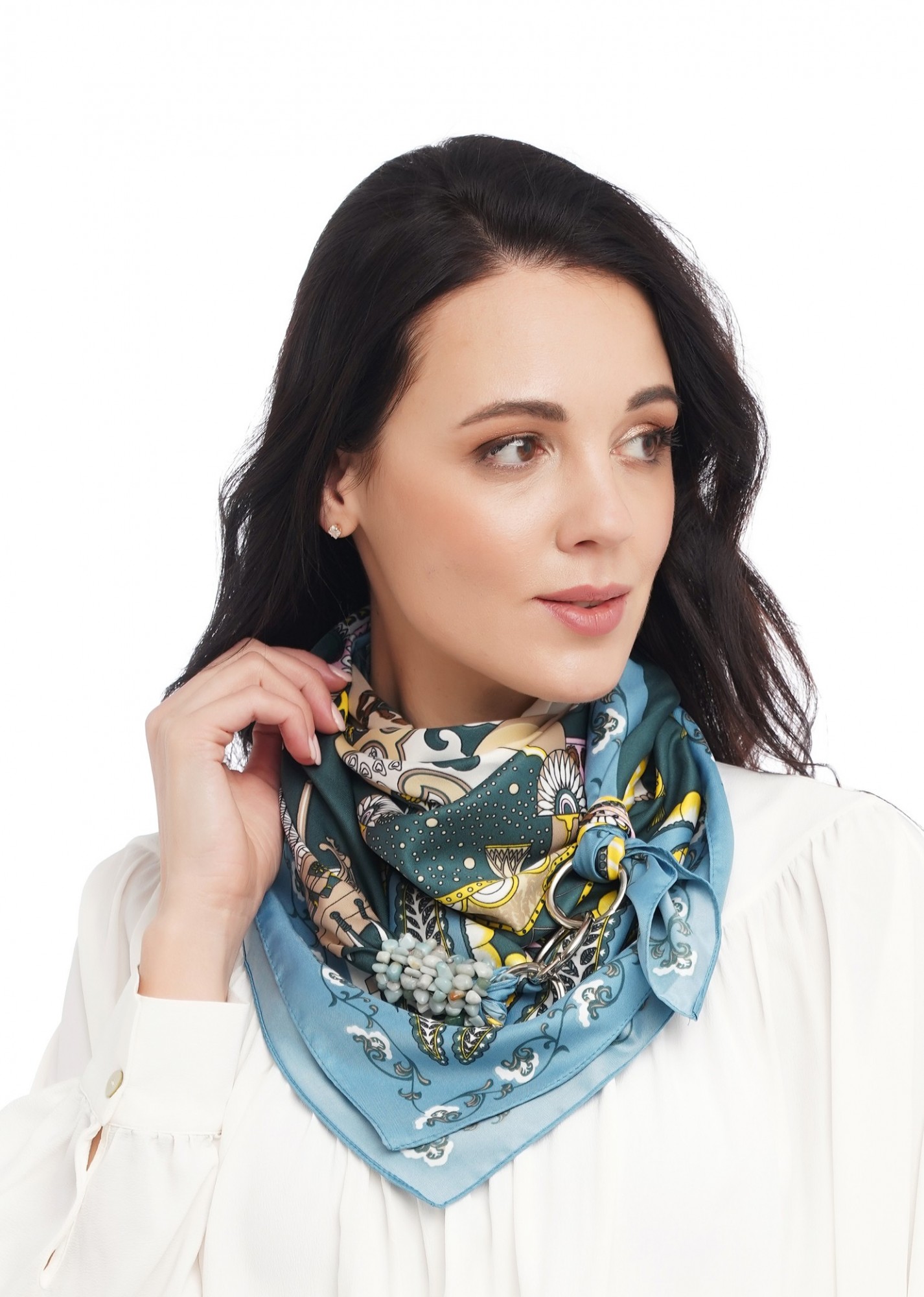 

Шелковый платок "Бирюзовый сад" My Scarf, шейный платок, подарок женщине
