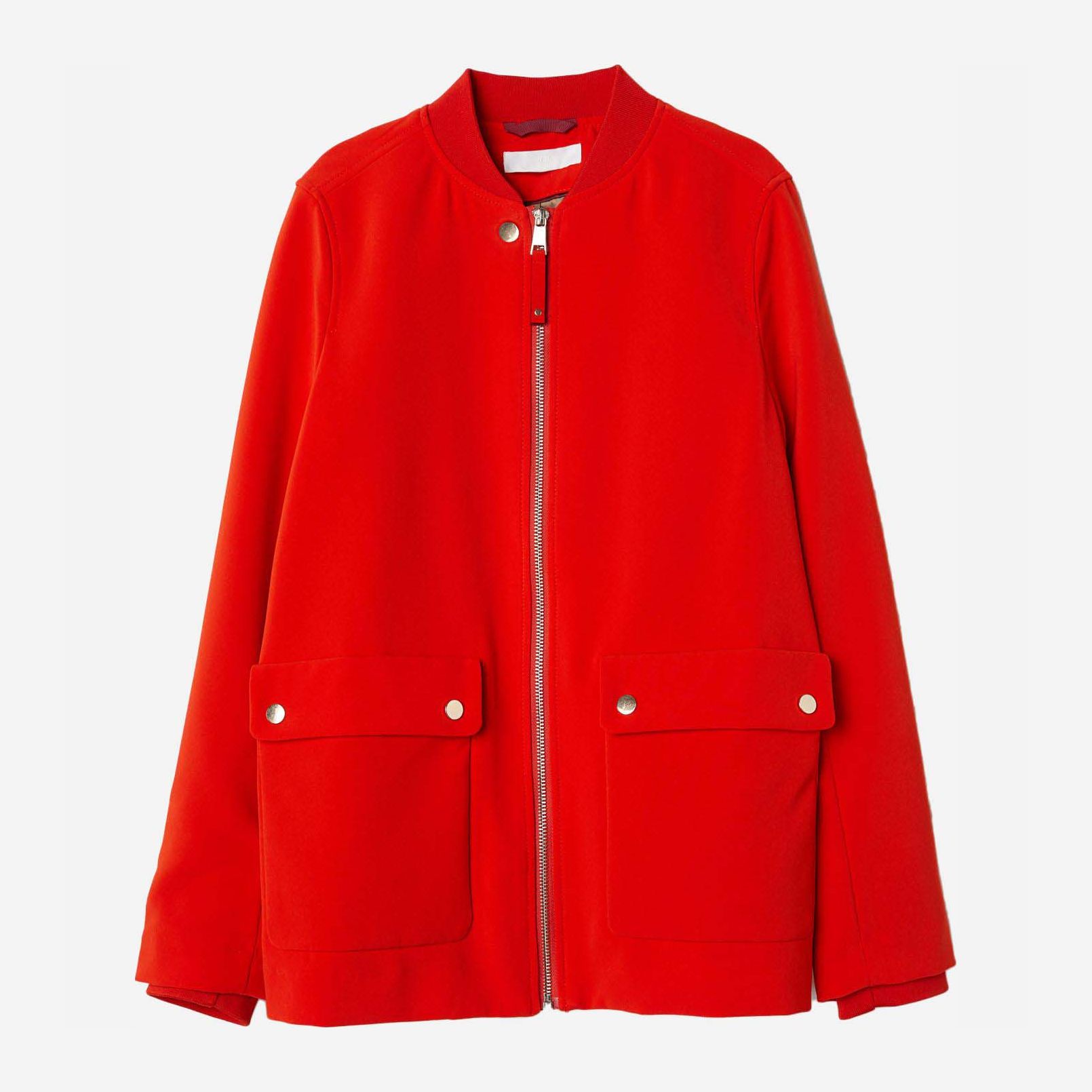 Акция на Куртка демісезонна коротка жіноча H&M 0584928001 36 (165/84А) Яскраво-червона от Rozetka