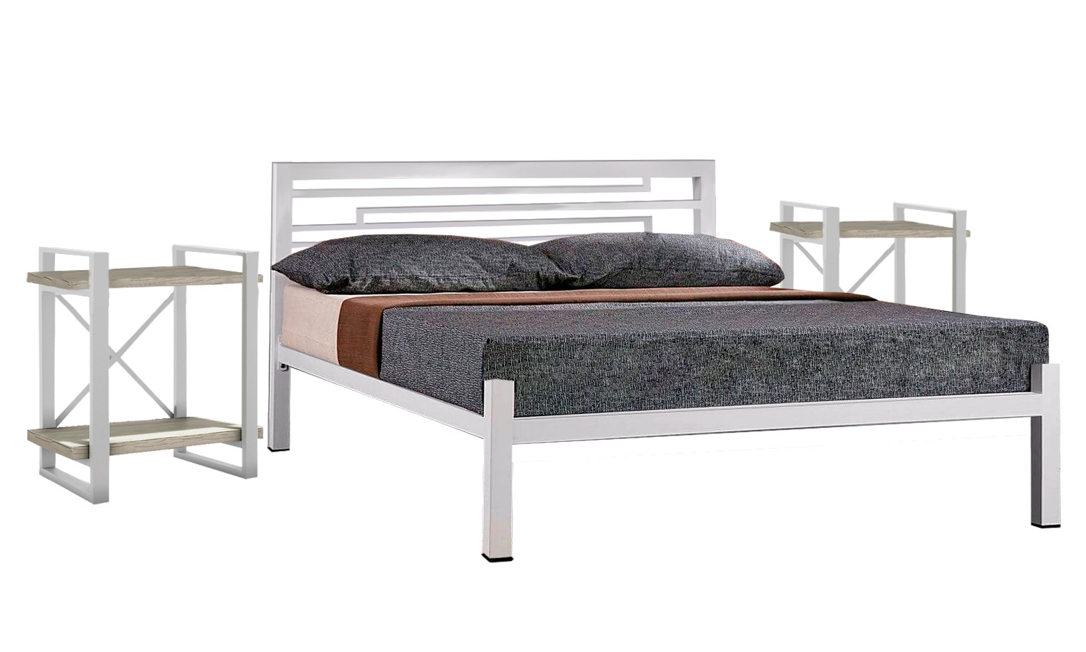 

Набор - Кровать металлическая 140х190 + две тумбы прикроватные "Хард" ТриАметекс белый