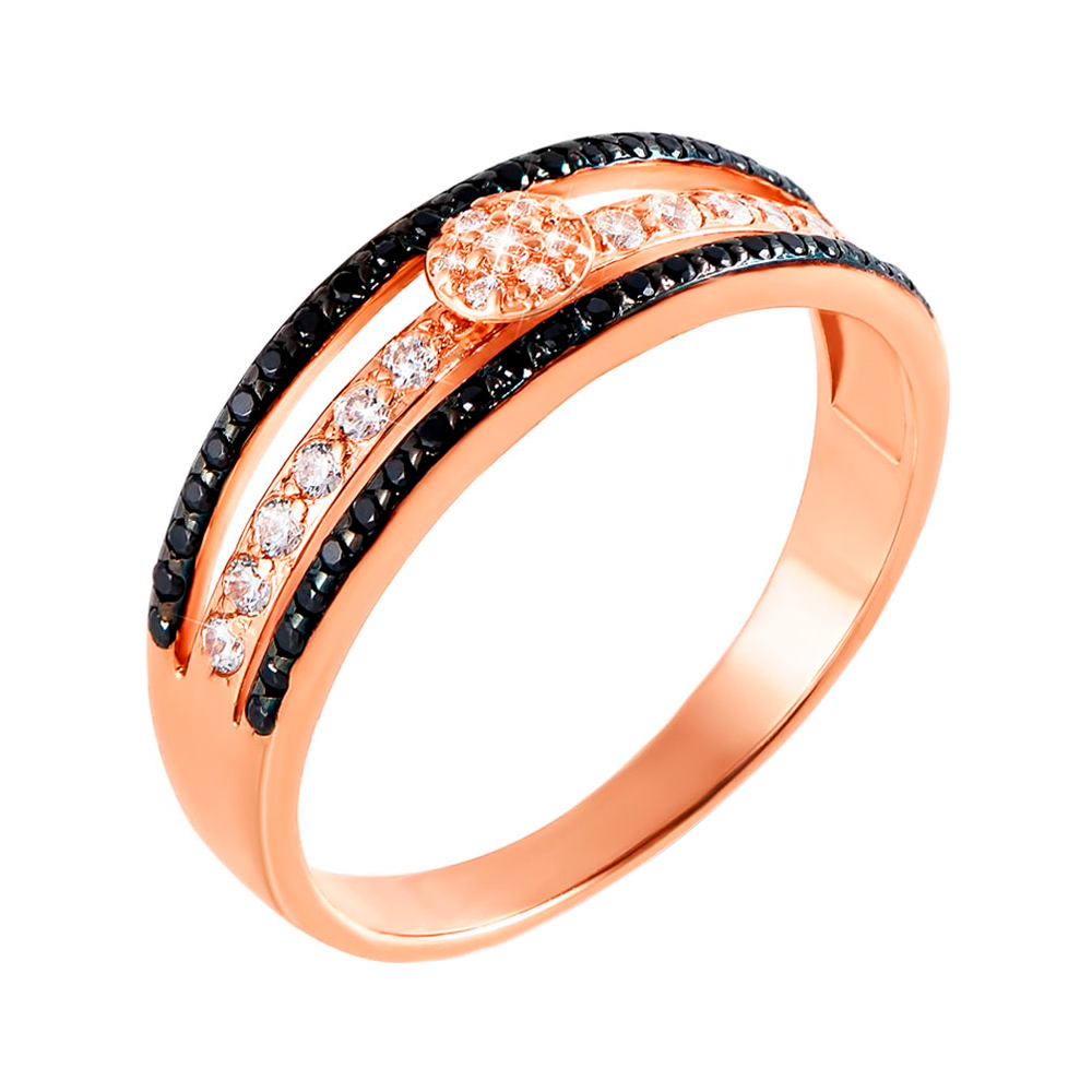 

Золотое кольцо Ирена в красном цвете с черными и белыми фианитами 000130244 16.5 размера