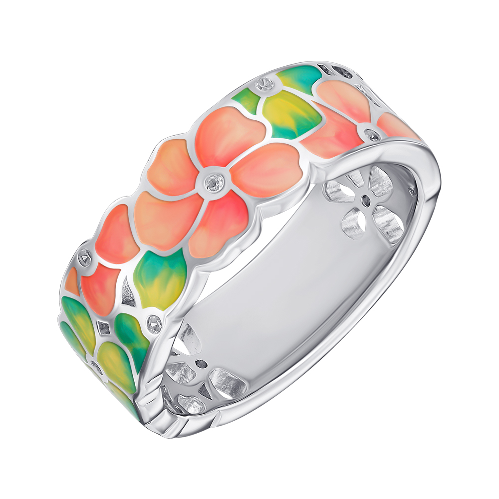 

Серебряное кольцо с эмалью и фианитами 000148058 19 размера