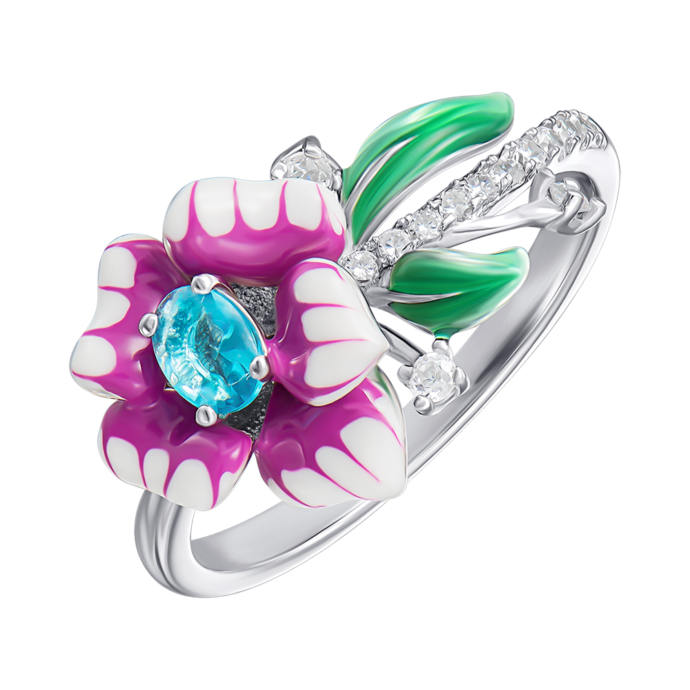 

Серебряное кольцо с эмалью и фианитами 000148060 17.5 размера