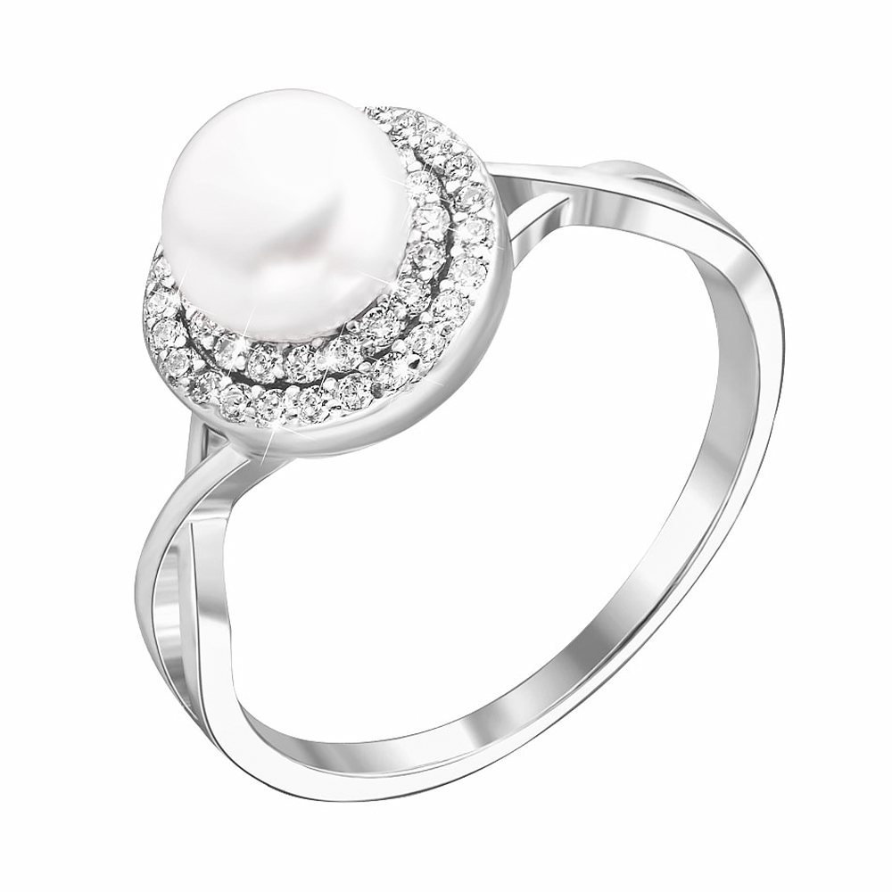 

Серебряное кольцо с жемчугом и фианитами 000132574 17.5 размера