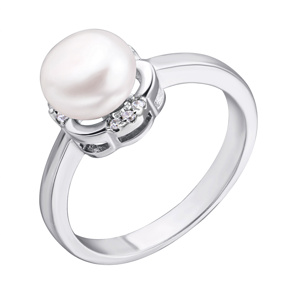 

Серебряное кольцо с жемчугом и фианитами 000132604 16.5 размера