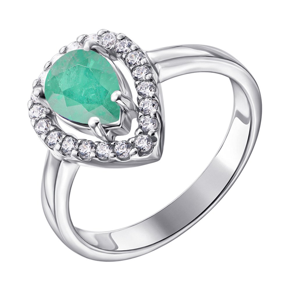 

Серебряное кольцо с изумрудом и фианитами 000132703 17 размера