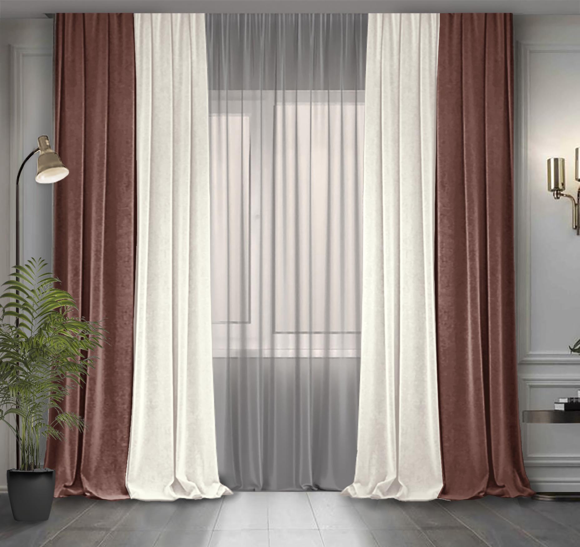 

Комплект штор Декор-Ин Микровелюр Молочный со Светло-коричневым 150x275 2 шт