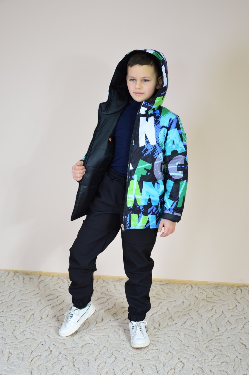 

Демисезонная двухсторонняя куртка р140 черно-голубая (Кевин)