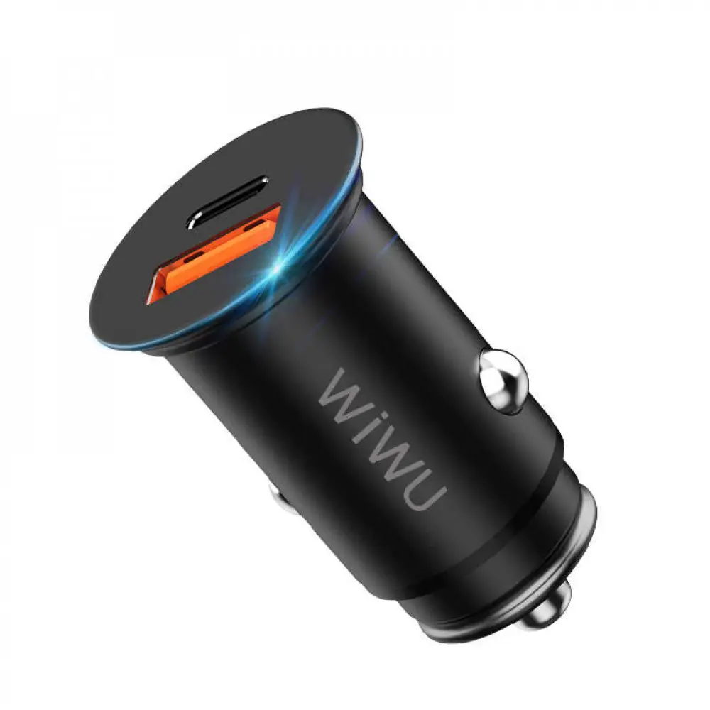 

Автомобильное зарядное устройство WiWU Car Charger Type-C PD QC 3.0 30W PC200 - Black / Черное