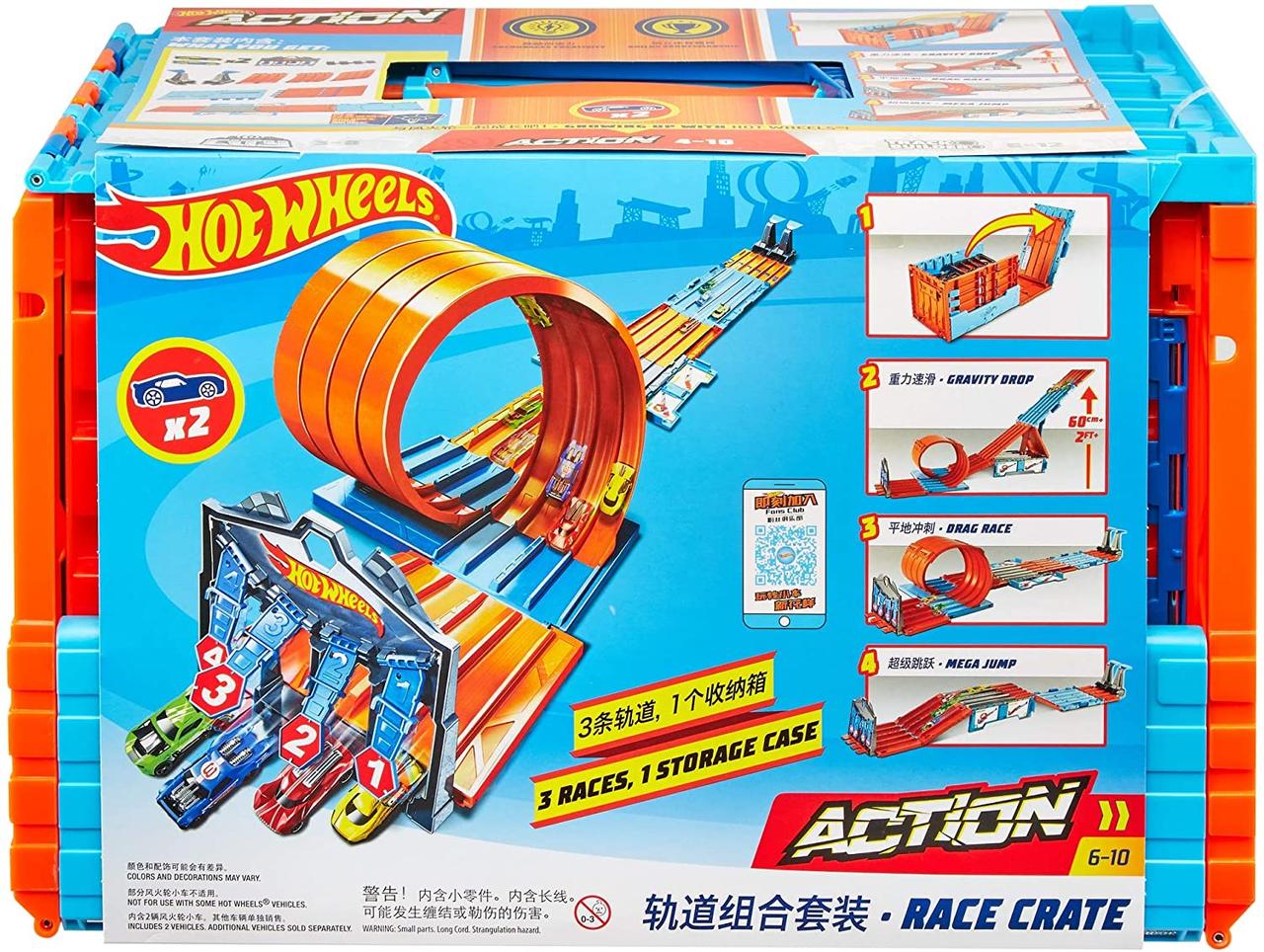 

Автомобильний трек Хот Вилс экстремальные гонки Hot Wheels Race Crate with 3 Stunts in 1 Set Portable Storag