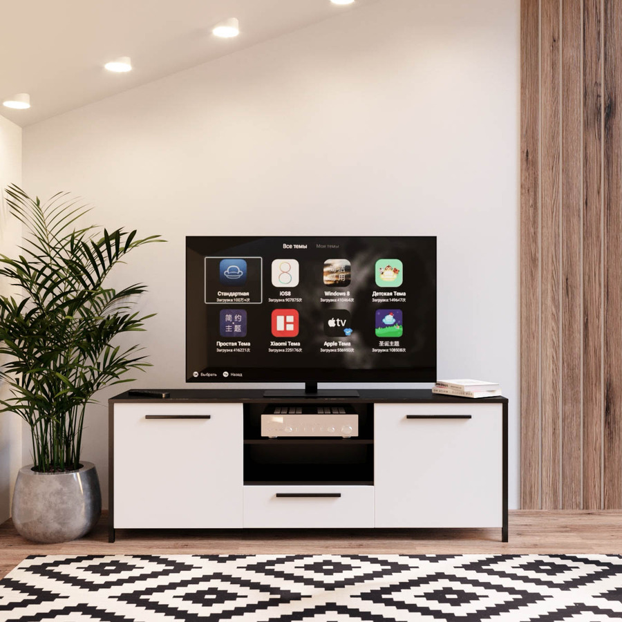 

Тумба под телевизор Fenster UNTV 06B 60×155×36,5 Белый/Чёрный