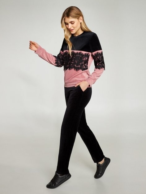 

Женский велюровый домашний костюм Ellen,  розово-черный, Женский велюровый домашний костюм Ellen, M розово-черный