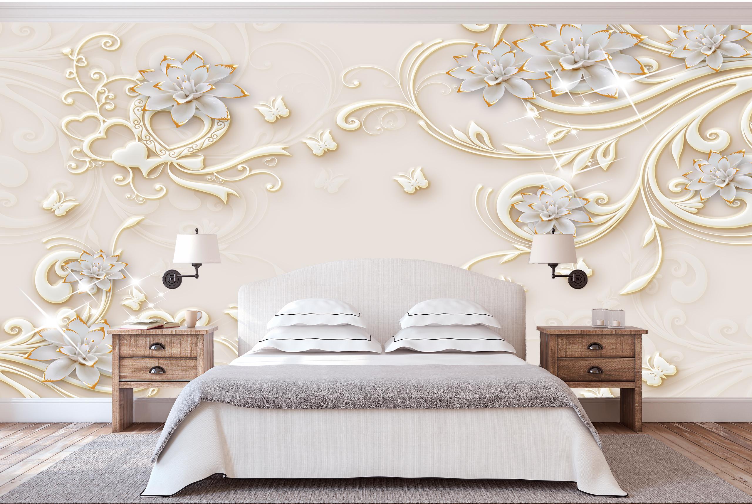 

Виниловые Фотообои Walldeco Золотые узоры и цветы 300x200 Жаккард