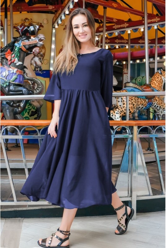 

Шифоновое платье Look and Buy Ренессанс  темно - синее, Шифоновое платье Look and Buy Ренессанс 50 темно - синее