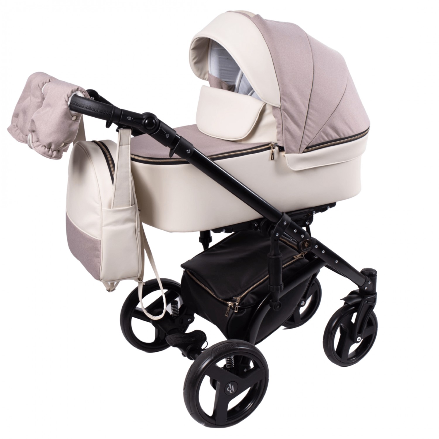 

Універсальна коляска 2 в 1 Baby Pram Almondo Еко-шкіра + Тканина (Молочний)