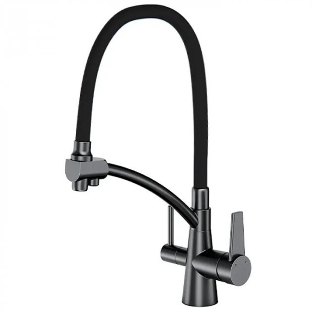 

Смеситель для кухни под фильтр с гибким изливом Gappo G4398-19 Черный/Оружейная сталь