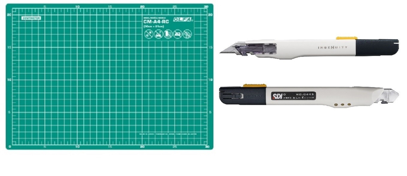 

Комплект OLFA CM-A4-RC0443CK коврик самовосстанавливающийся + высокоточный нож SDI 0443C с лезвием (SK2 + Cr).