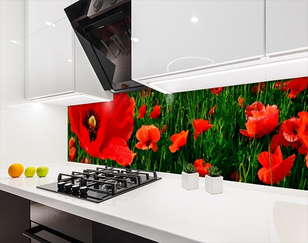 

Защитная пленка на кухонный фартук с фотопечатью, Маки 60 x 300 см с защитной ламинацией