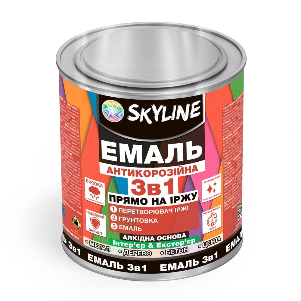 

Эмаль алкидная 3 в 1 по ржавчине антикоррозионная «Skyline» Темно-коричневый 2.5 кг