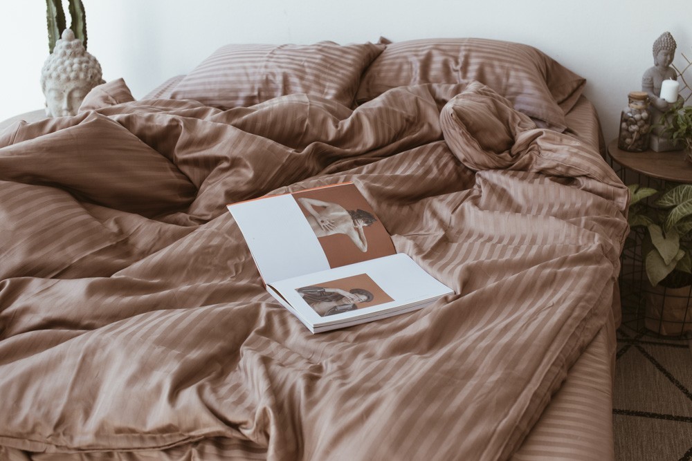 

Постельный комплект Молочный шоколад страйп сатин светло-коричневый евро 200Х220