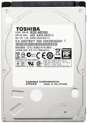 

Жесткий диск Toshiba 500ГБ 2.5" 5400об/м 8МБ SATA II (MQ01ABD050V)