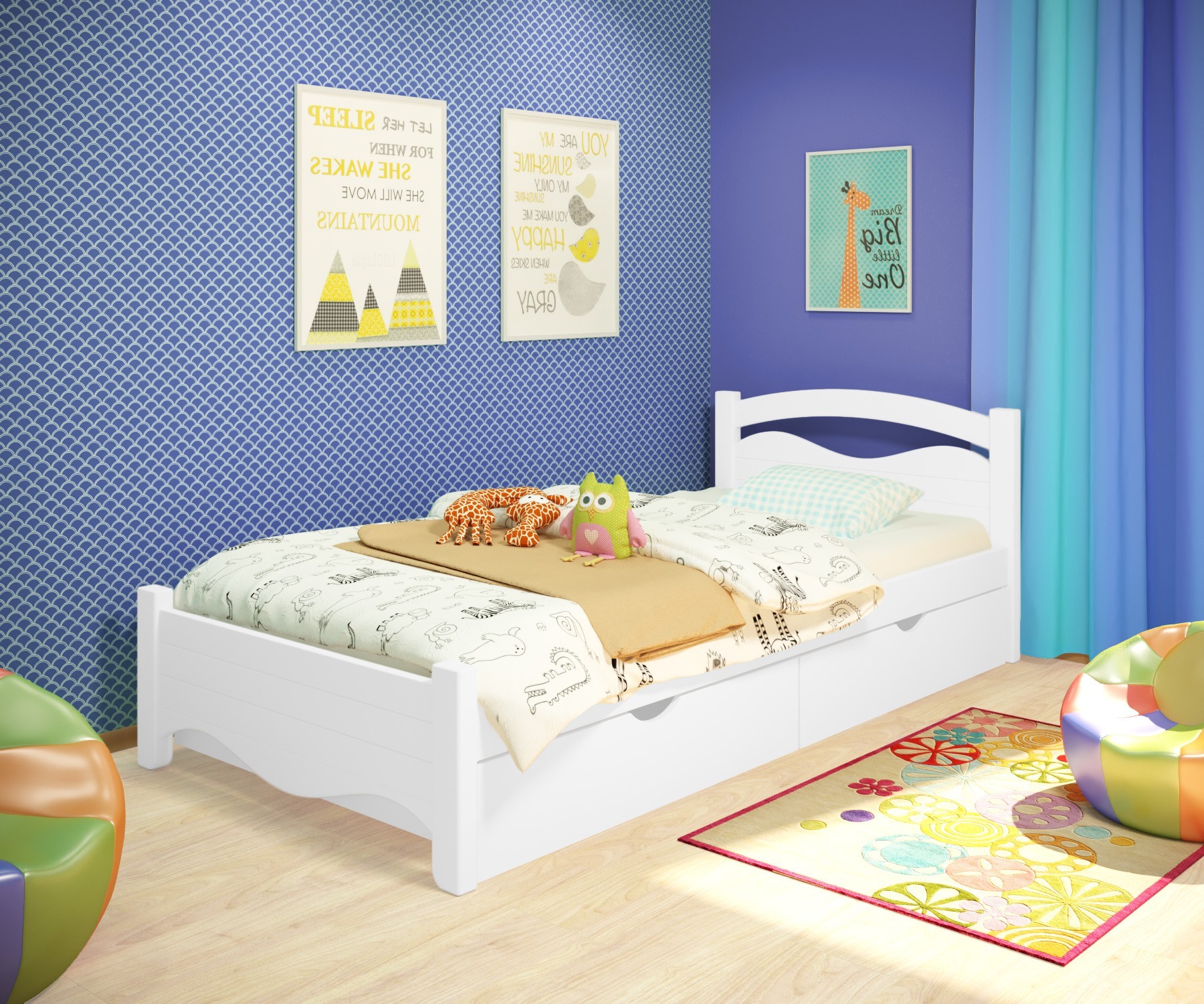 

Кровать односпальная RainbowDream Фабертино 80х200 см белый массив ольхи, с ящиками