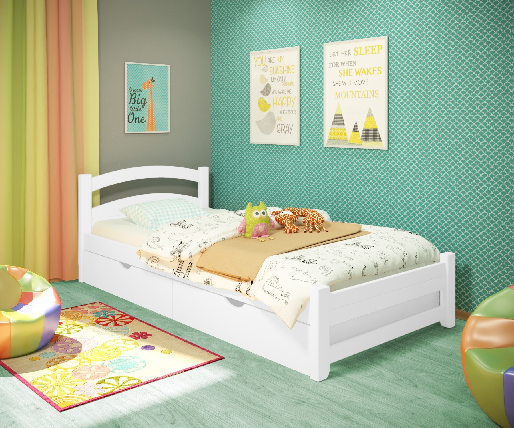 

Кровать односпальная RainbowDream Милана 80х190 см белый массив ольхи, с ящиками